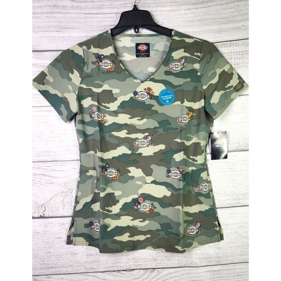 Dickies Tops - Dickies EDS Women Scrubs Top V-Neck DK853, Small S Ditsy Bloom Camo NWT